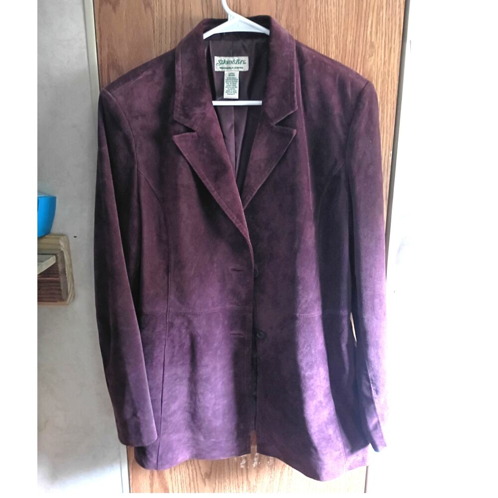 Plum Purple Genuine Suede Leather Blazer Large Longline Y2K Old Money Jacket